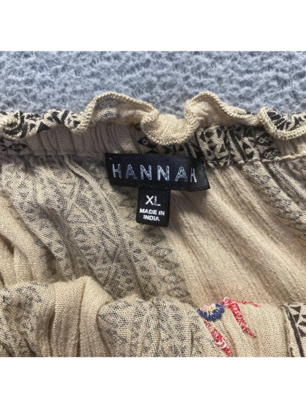 Hannah Womens Embroidered Floral Tassel Top Shirt Blouse Size XL - Picture 9 of 11